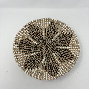 Woven basket wall hanging small brown black white round decor bohemian boho